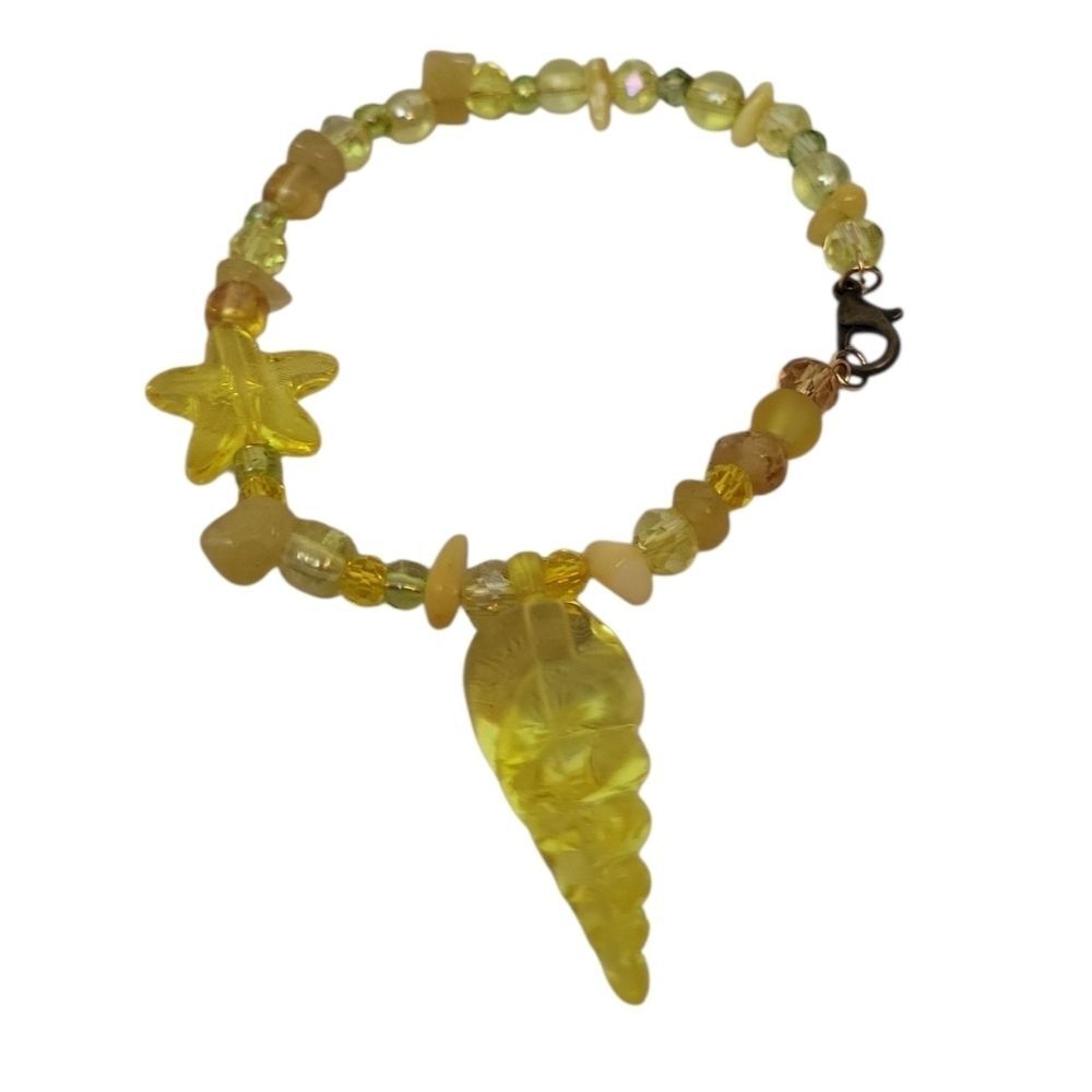 Citrine Shell & Glass Beads Bracelet – Sunlit Spiral & Oceanic Glow